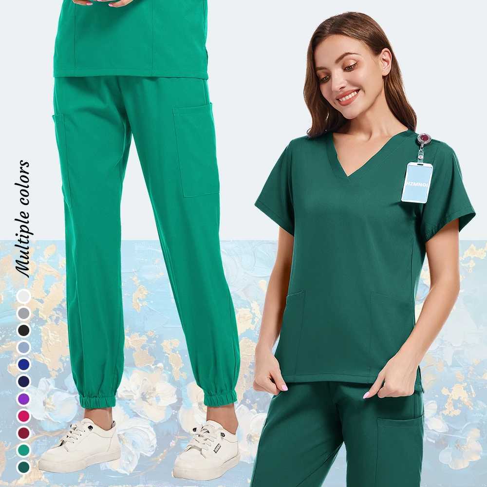 Women Medical Uniforms Elastic Scrubs Sets Hospital Surgical Gowns Short Slve Tops Pant Nursing Accessories Doctors Clothes X2504101