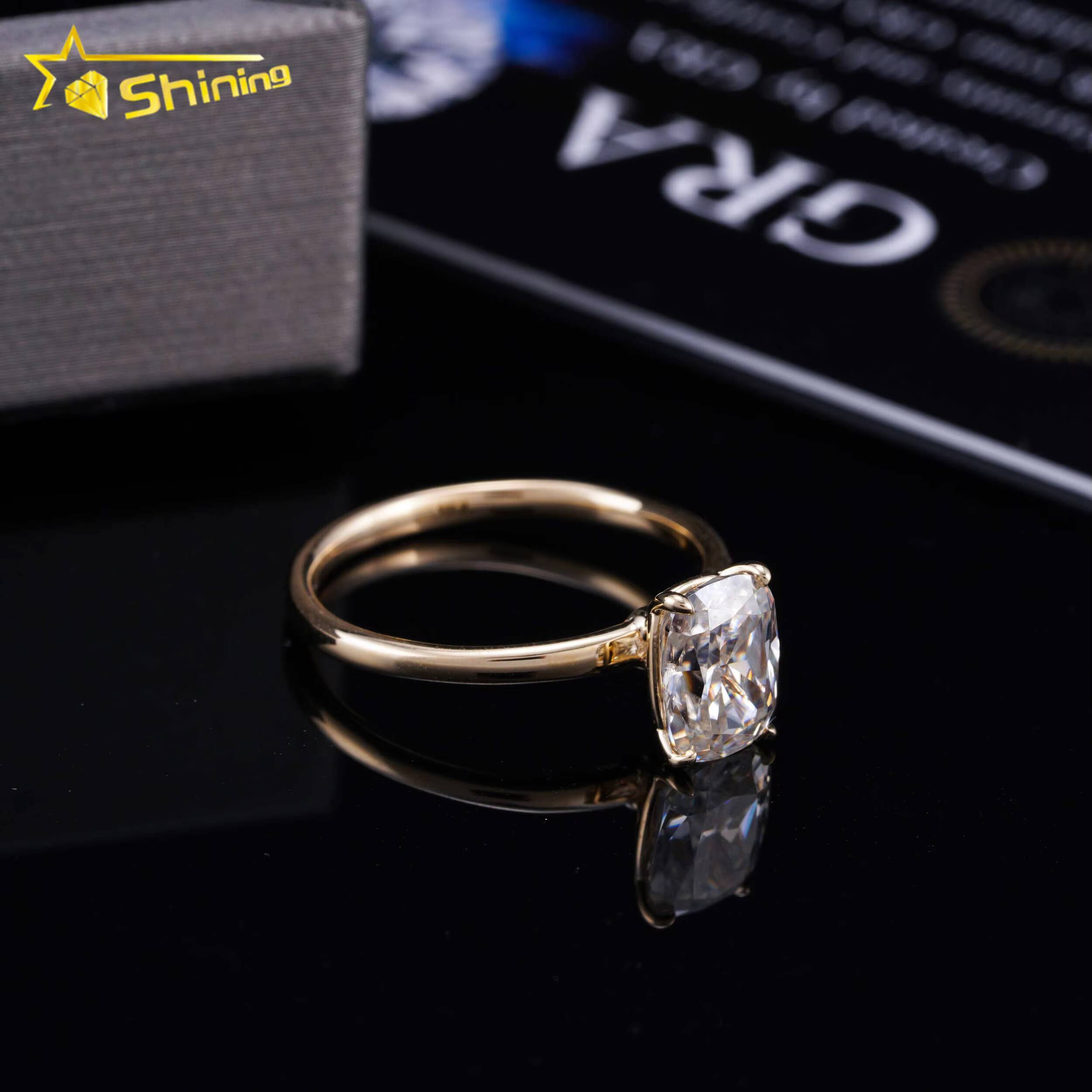 GRA Certificated Women 14K Real Gold Wedding Rings 6x8MM 2CT Cushion D VVS Moissanite Engagement Ring