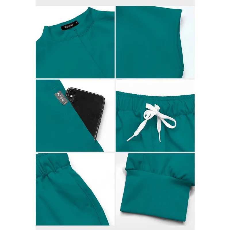 Top+Pant Medical Uniform Surgical Matte Shirt Short Slve Pet Store Doctor Nurse Nursing Uniform Set Womens Work Clothes Matte X250410