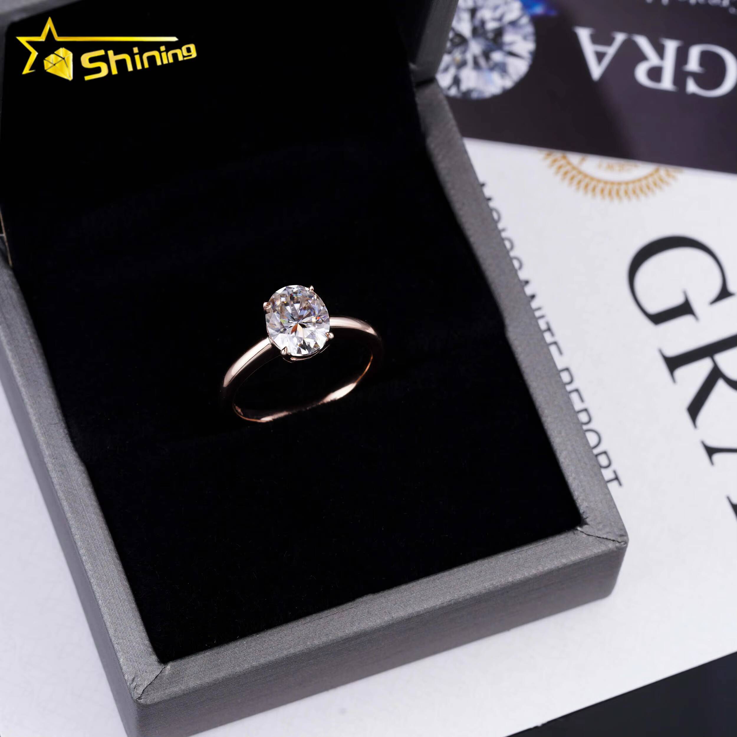 Moissanite Diamonds Engagement Rings 14K Solid Rose Gold Salitaire Diamonds Plain Band Symple Design Ring