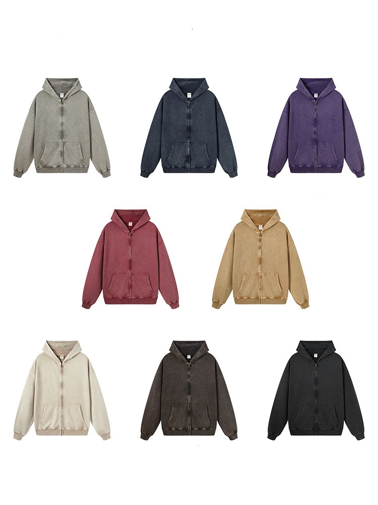 ZODF Retro Autumn Batik Washed Zipper Hoodie For Men Unisex Oversized Distressed 420gsm Terry 100 Cotton Hooded Coats HY0936 251110