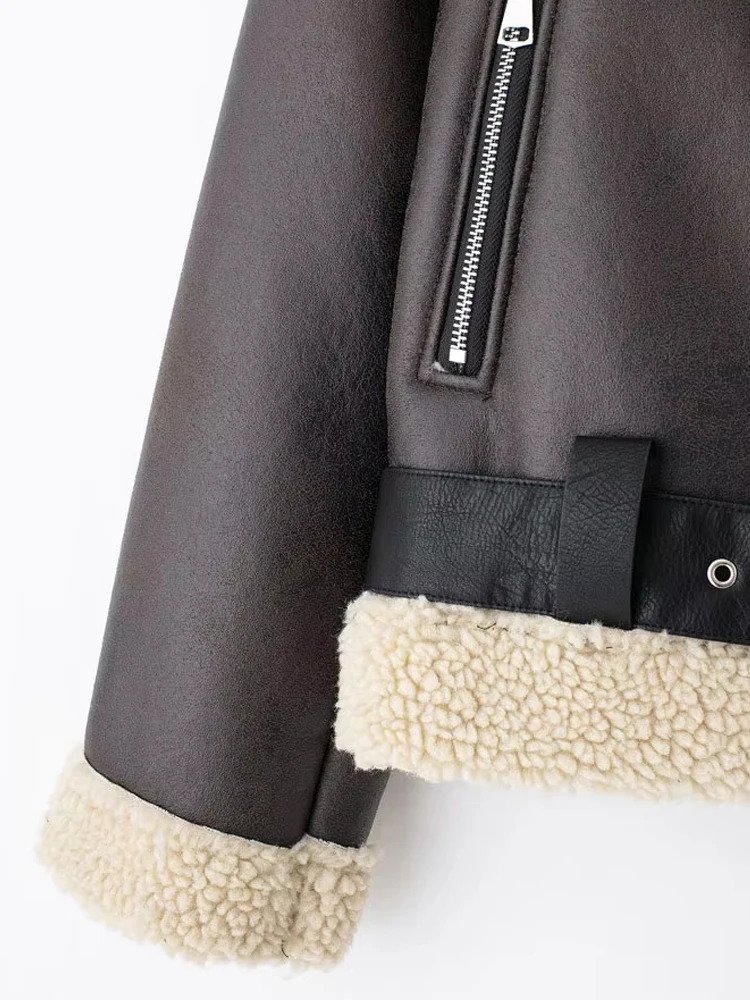 Womens Thick Warm Suede Jacket with Belt Long Sleeve Coats Faux Shearing Female Outerwear Chic Tops Winter Fashion 251105