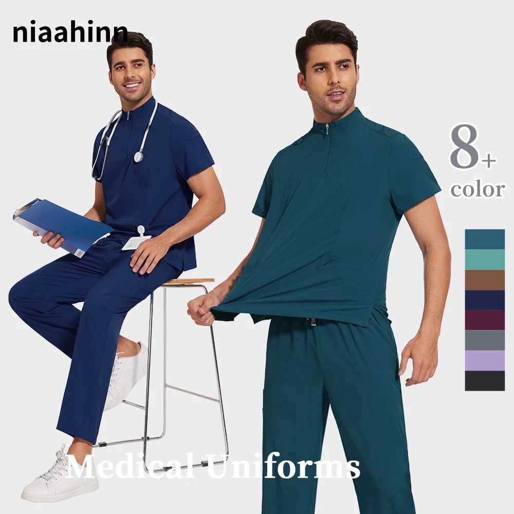 Niaahinn Medical Clothing for Men Hospital Uniform Scrub Suit Men Surgical Work Clothes Nurse Accessories Pet Grooming Work Suit X2505281