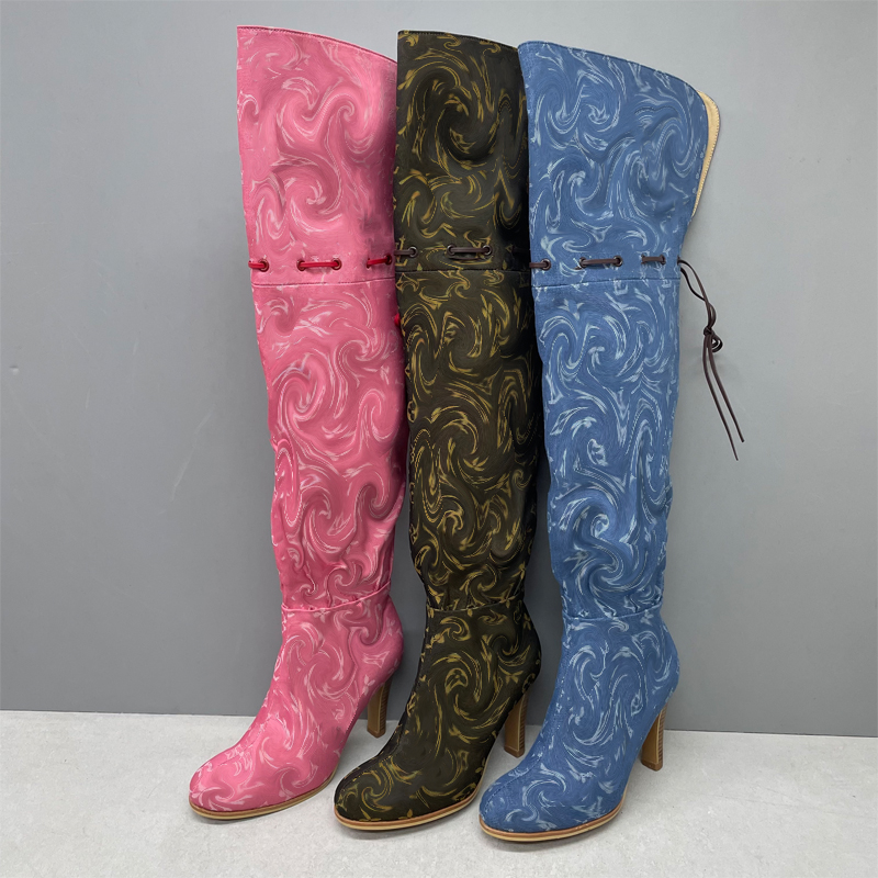 Women Over The Knee Boots Designer Boot Fashion Combat Boot Canvas Zipper Adjustable Straps Casual Shoes Stiletto Heel Ankle Boot Big Size EU43 317