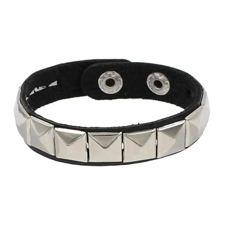 New Punk Fashion Men Black Cuff Leather Bracelet Wristband Metal Rivets Stud Charm Bangle for Women Rock Gothic Jewelry 2024C250410