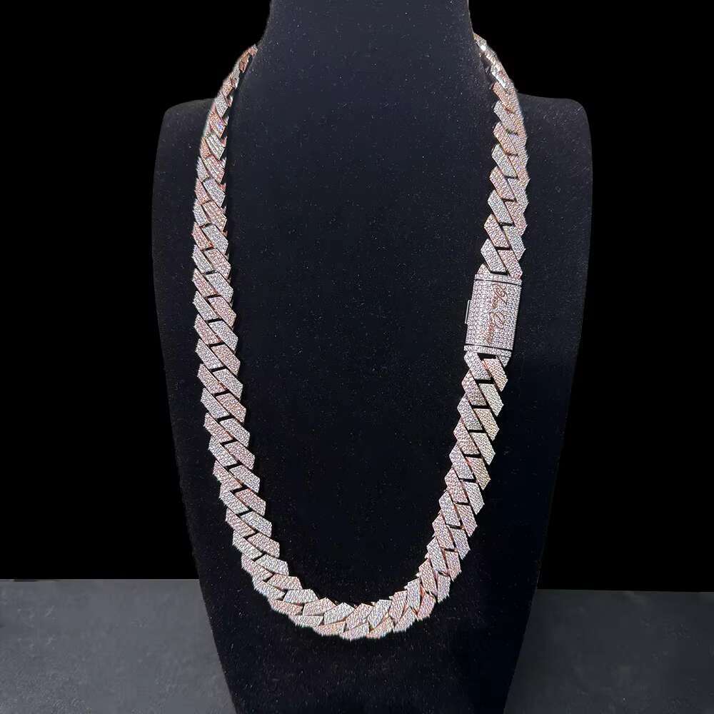 Custom Moissanite Cuban Link Chain 20mm 925 Sterling Silver Two Tones 4 Rows Hiphop Moissanite Cuban Chain