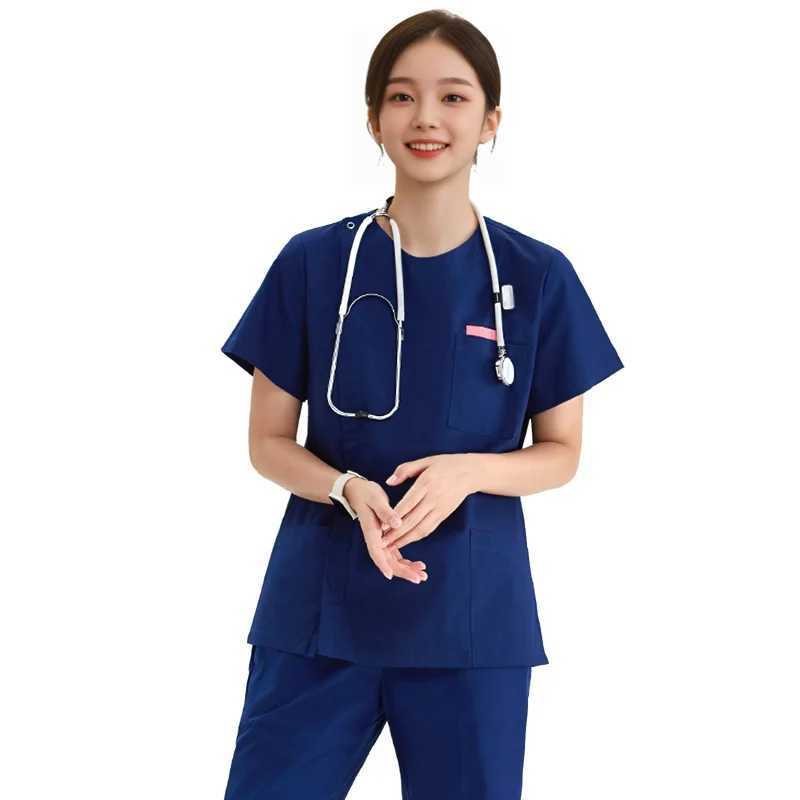 Medical Uniform Nurse Matte Set Womens Zipper Basic Pro 2-piece Top Drawstring Pants Heather Care Slim Tunic 205 X250410