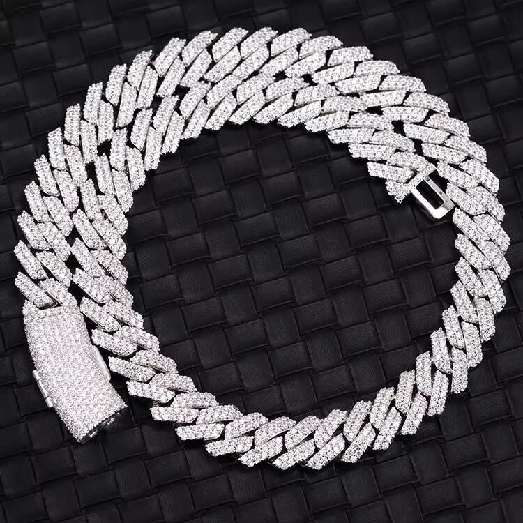 XG 14mm Moissanite Cuban Link Chains Pass Diamond test 925 Silver with Gold Plated Iced Out Vvs Moissante Necklaces