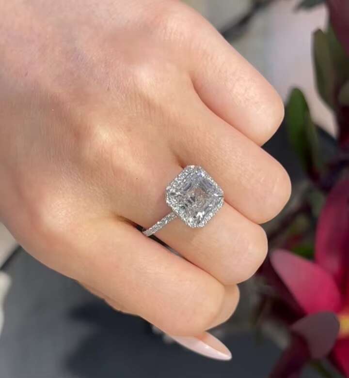 Custom 5CT Asscher Cut Lab Grown Diamond Engagement Ring 10K 14K White Gold Diamond Jewelry for Women