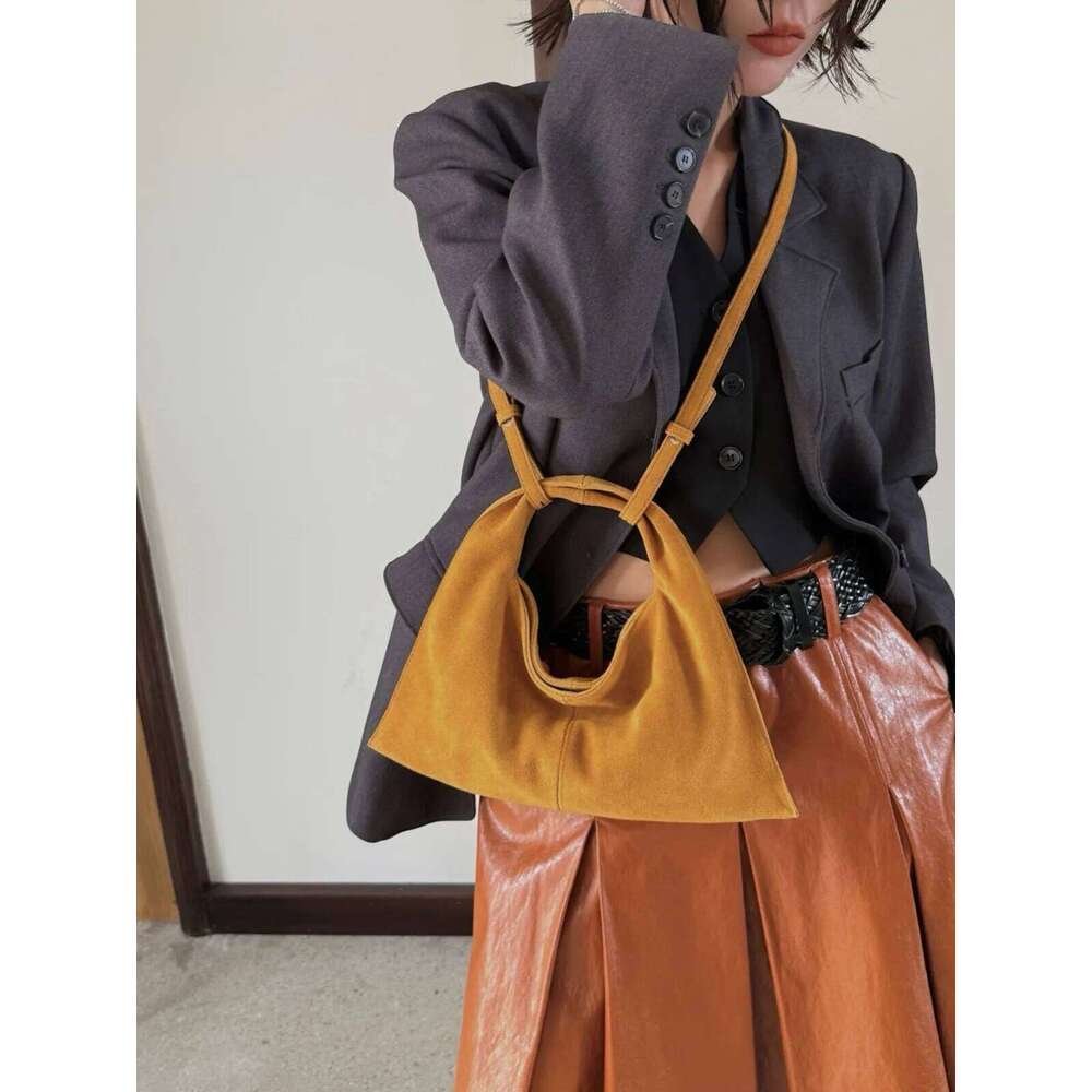 Nubuck Cowhide Niche Handbag High-Quality Suede Back-Of-Arm Triangle Crossbody Bag
