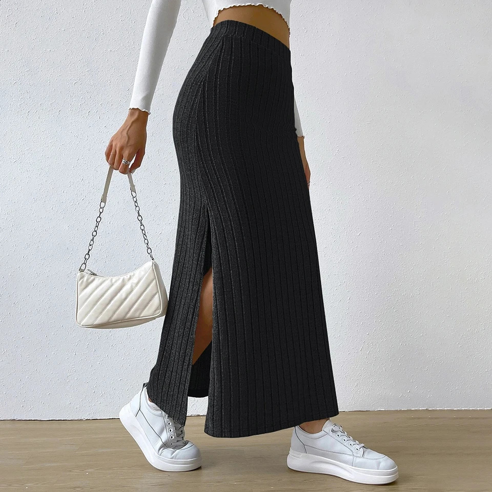 Womens Skiing 2024 SpringSummer Korea High Waist Elastic Slim Hip Knitted Sexy Bodycon Midi Clothing M L XL XXL 250407
