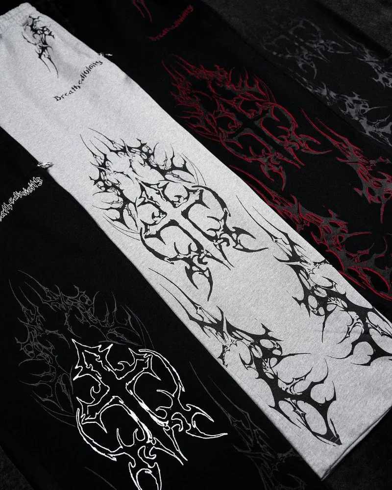 2025 Gothic Harajuku Y2K streetwear mens hip-hop punk retro graphic sports pants street fashion casual straight pantsXJ250410