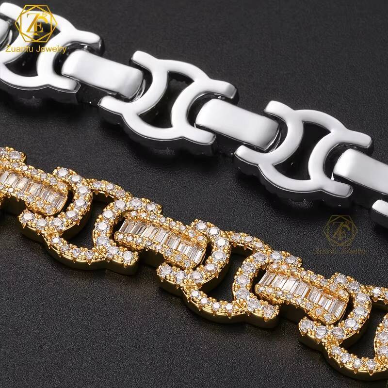 Hiphop Baguette Chain Link Cuban 14mm 925 Sterling Silver Iced Out VVS Diamond Moissanite Cuban Link Chain for Hip Hop