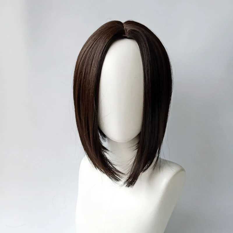 New synthetic fiber fashion wig female shoulder length trim face short straight hair high temperature silk full head coverT251111