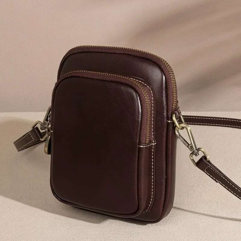 Genuine Leather Handbag For Women 2024 Trend Small Simple Vegetable Tanned Cowhide Mobile Phone Crossbody Shoulder Bag