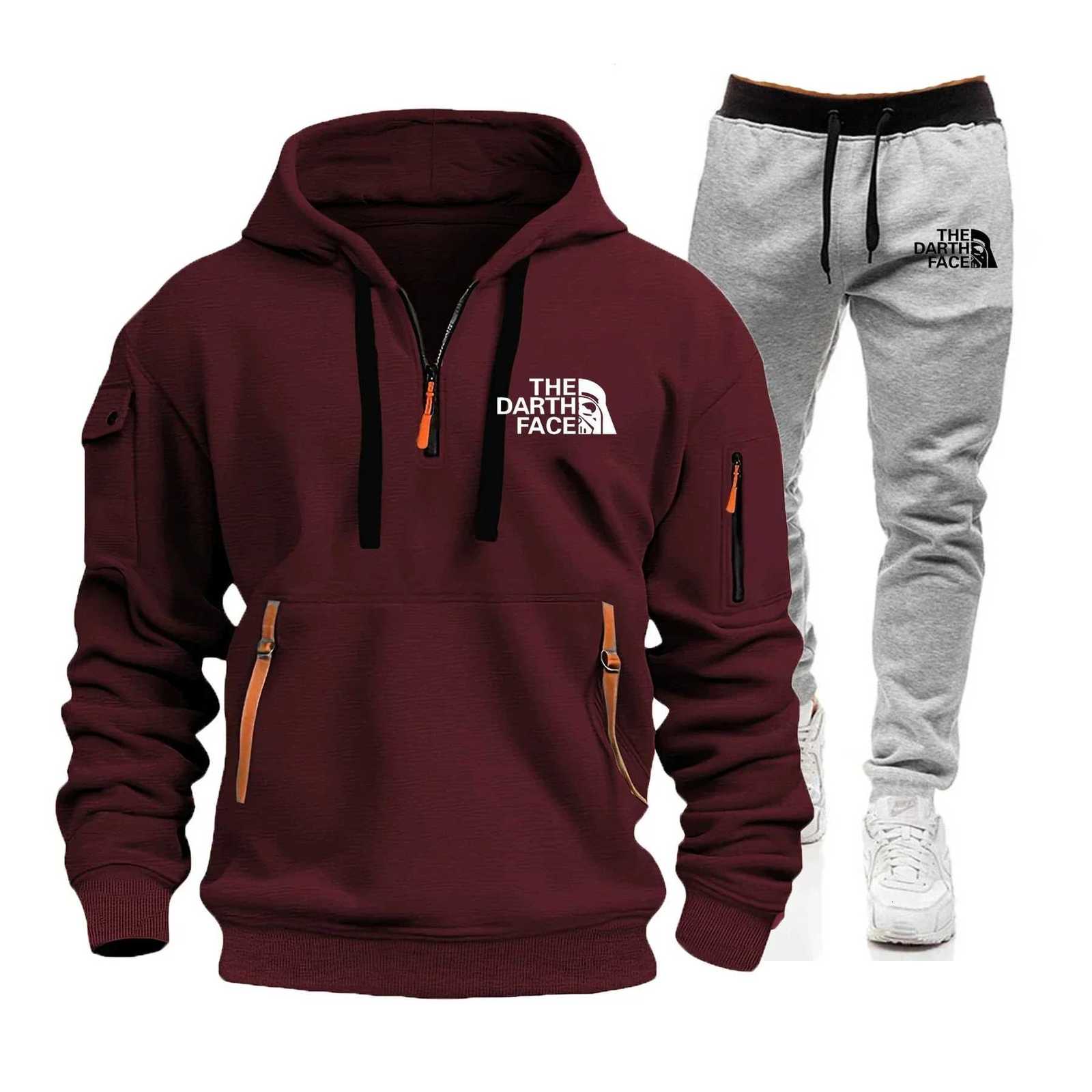 Mens Sportswear Set Mens Fashion and Casual Semi-zipper Pocket Sportswear Set Two-piece Sportswear Jogging PantsT251111