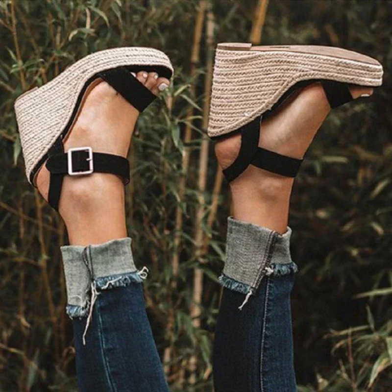 Wedge Sandals Fashion Weave Platform Plus Size High Heel Sandalia Thick Bottom Retro Women Sandalia de Mujeres en oferta 250410