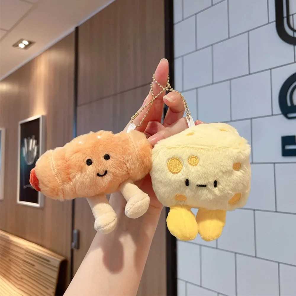 Simulated bread plush pendant toy cow horn cheese filled plush doll keychain fluffy soft bag charm birthday gift W250411