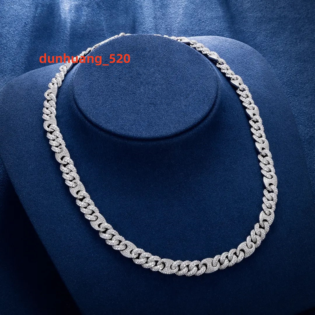 10mm Moissanite Chain 925 Sterling Silver Necklace Iced Out Hip Hop Jewelry Cuban Link Chain
