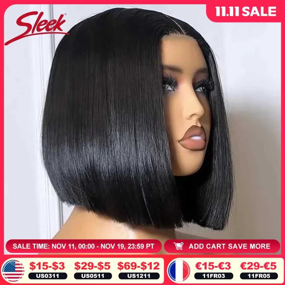 Brazilian Straight Lace Bob Wigs Sleek Short Lace Part Human Hair Wigs 200 Density Cheap Nature Remy Black Dark Hair WigsT251111