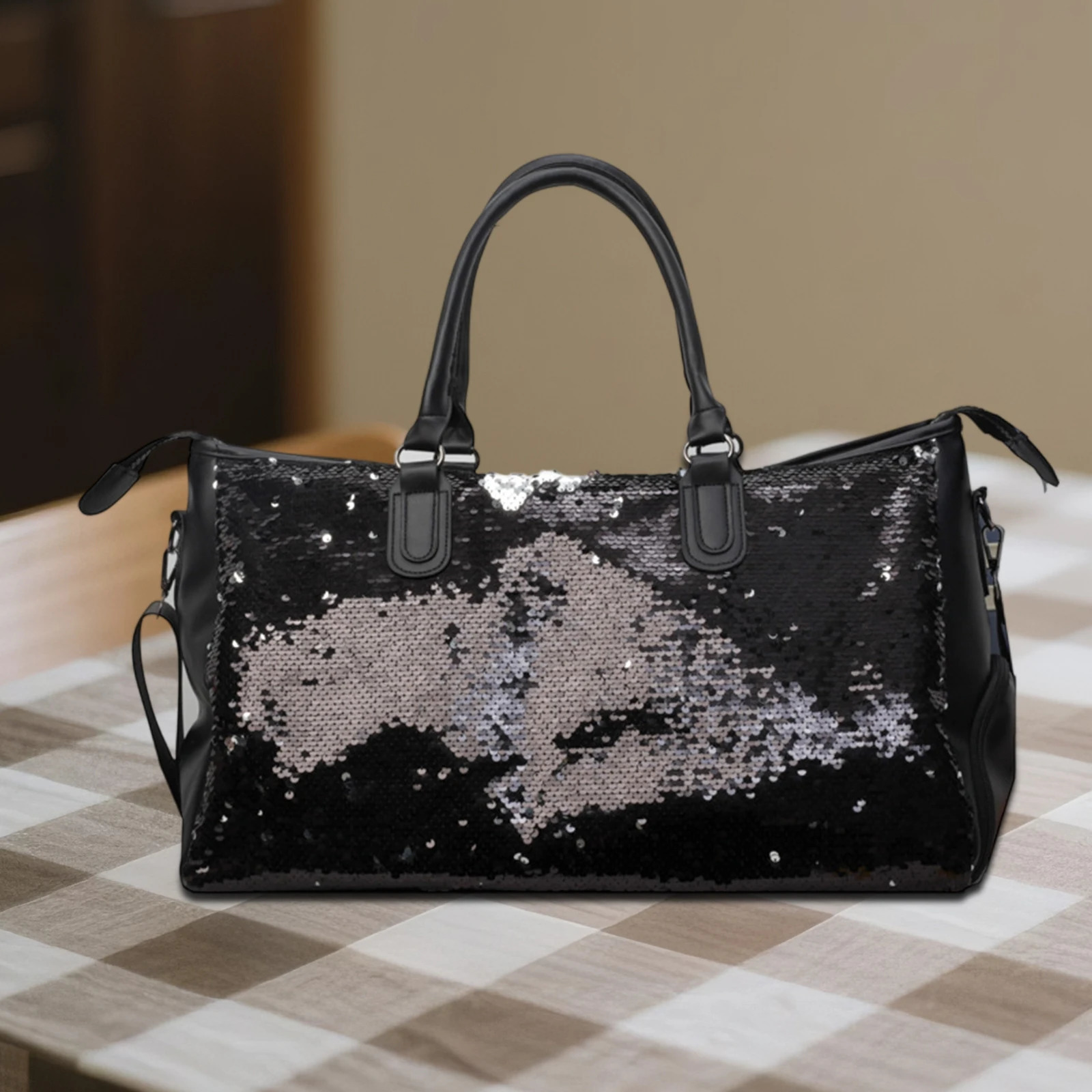 women Sequin Travel Bag with Shoes Compartment Overnight Travel Duffel Trendy Shoulder tote bags 251110