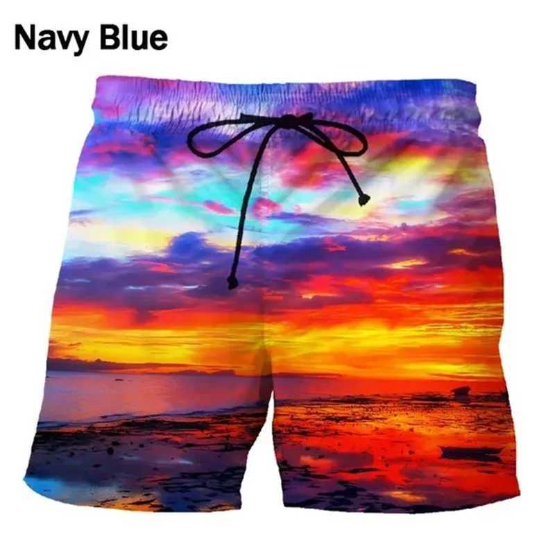 Beach Sunset Sunrise Scenery Beach Shorts Mens 3D Printed Board Shorts Swimsuit 2023 Hawaii Bermuda Swimsuit Pants Cool ShortsW250410