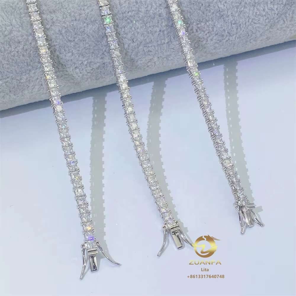 Ready to Ship Pass Diamond Tester Iced Out Princess Cut 3*3mm Tennis Bracelet 925 Silver Moissanite Tennis Chain