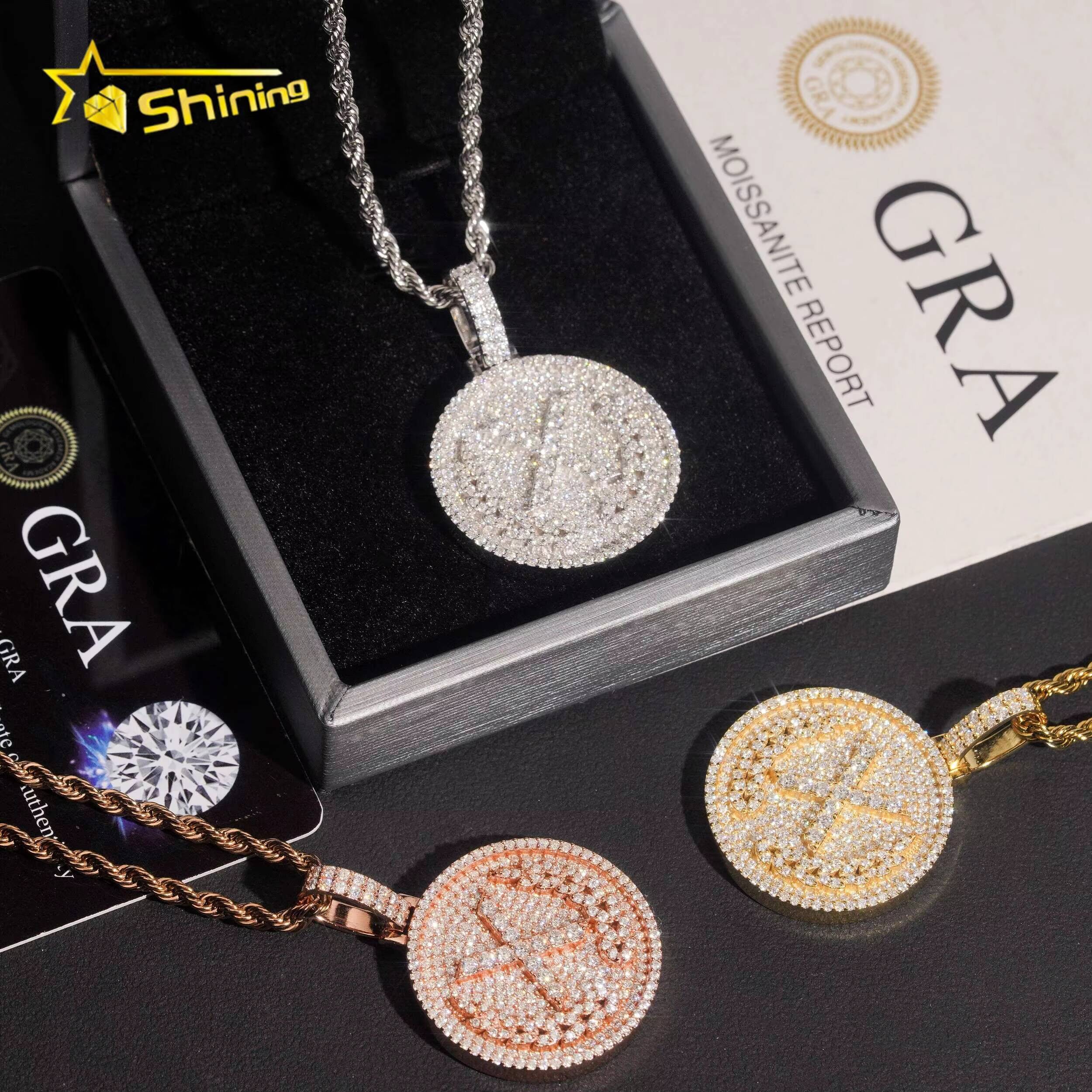 Factory Direct Hip Hop Pendant VVS Iced Out Moissanite Diamond Letter Round Pendant Trendy Charm Pendant Pass Diamond Tester