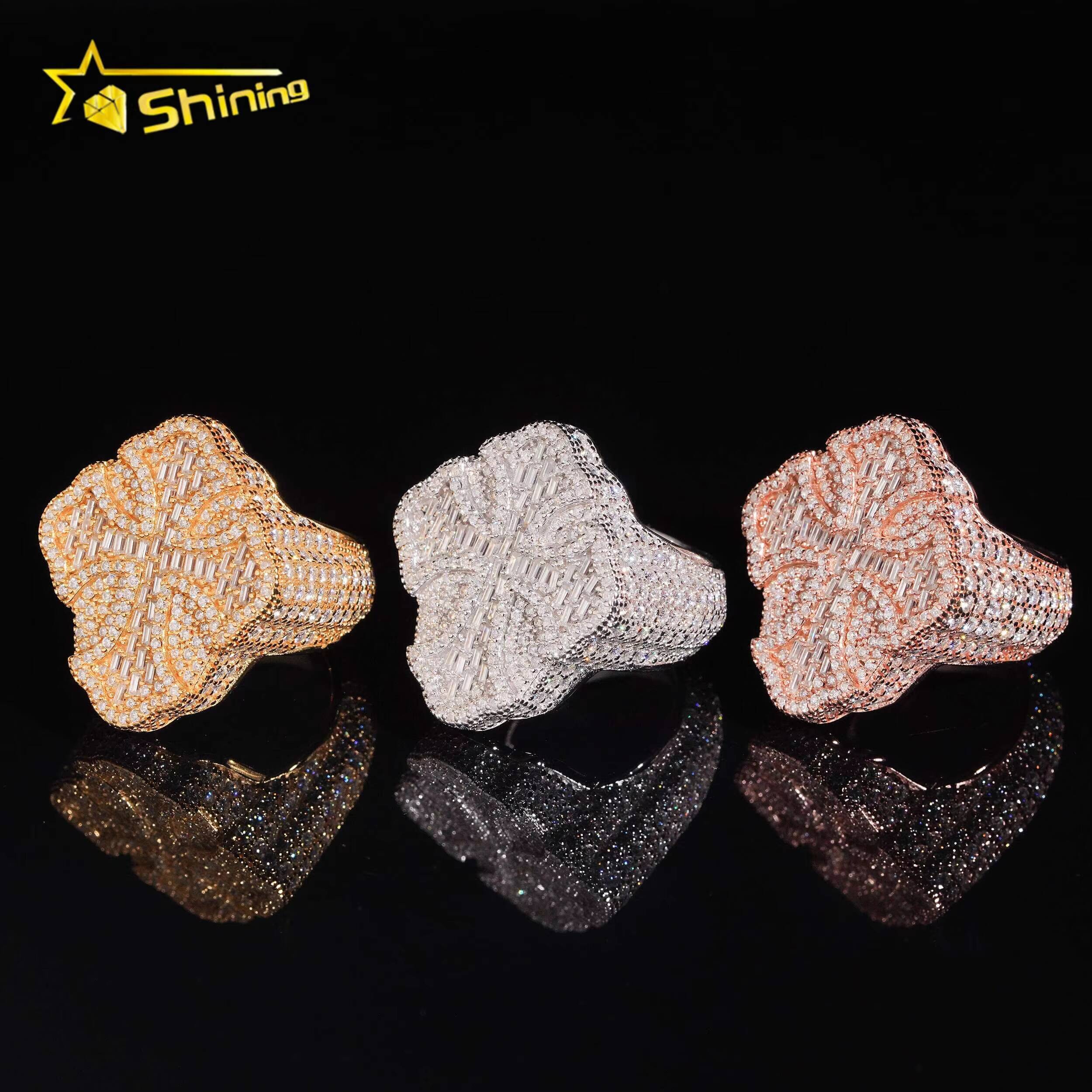 New Design GRA Certified Moissanite Ring Men Hip Hop 925 Sterling Silver High Quality Shining Iced Out Cross Ring Hip Hop Ring