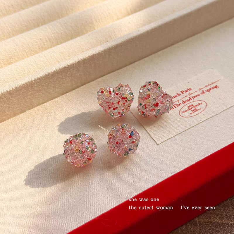 Chic Colored Crystal Heart Earrings for Her - Sparkling Diamond Details Included