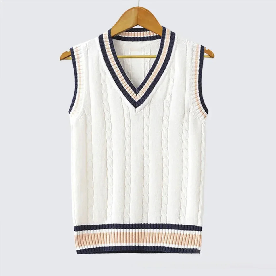 Mens fashionable thick Vneck sleeveless vest sweater school team knitted top 250411Z