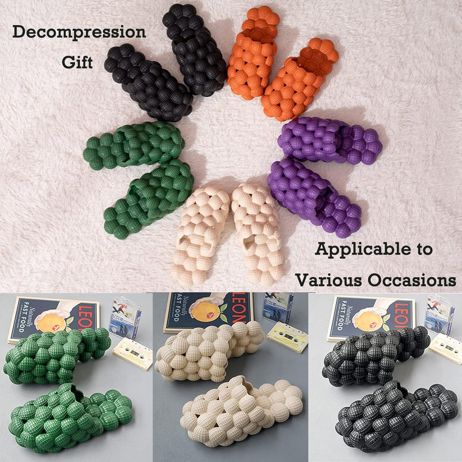 2025 Bubble Slippers for Women Men, Funny Massage Golf Ball Slides, Cloud Cushion Thick Sole Spa, Non-slip Stress Relief Reflexology Sandals, Shower B