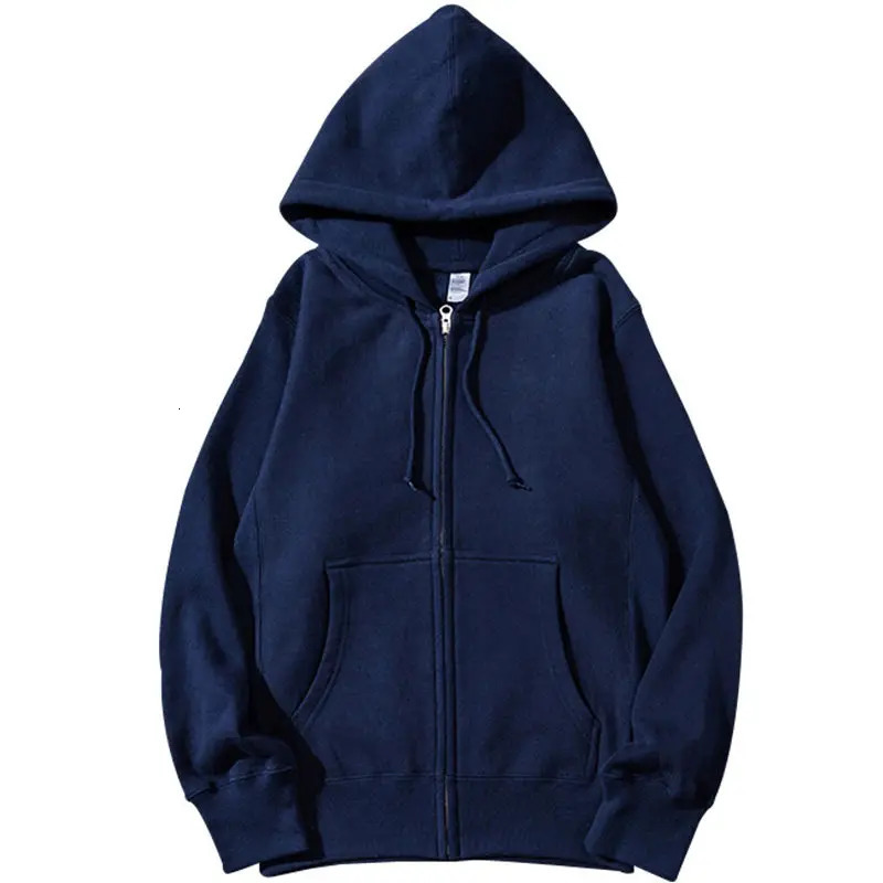 Zip Hooded menWomen Sweatshirt Navy Blue Wear Loose Autumn Solid Color Hoodie 251110