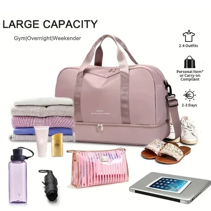 Large Capacity Sports Travel Bag Independent Shoe Compartment Fitness Handbag Single Shoulder Weekend Overnight Bag 251110