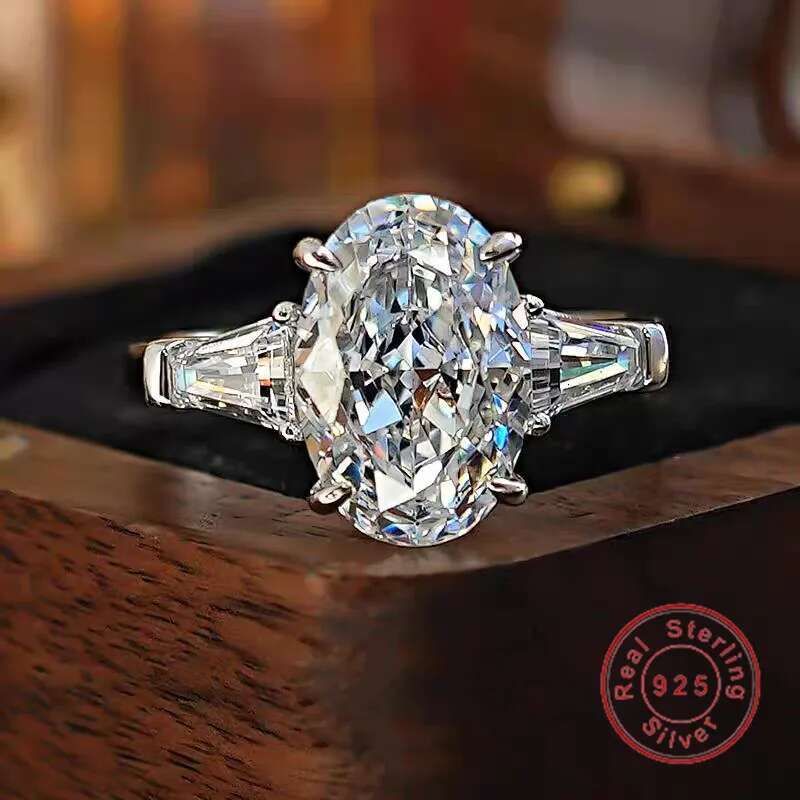 US Size 5-9 Ins Top Sell Elegant Luxury Jewelry Real 100% 925 Sterling Silver Oval Cut White Moissanite Diamond Wedding Ring