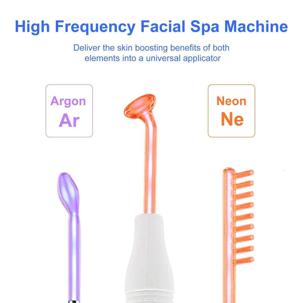 High Frequency Facial Spa Hine W/ LED Light Electrode Glass Tube Face Skin Care Wand Comb Acne Remover Beauty Instrument