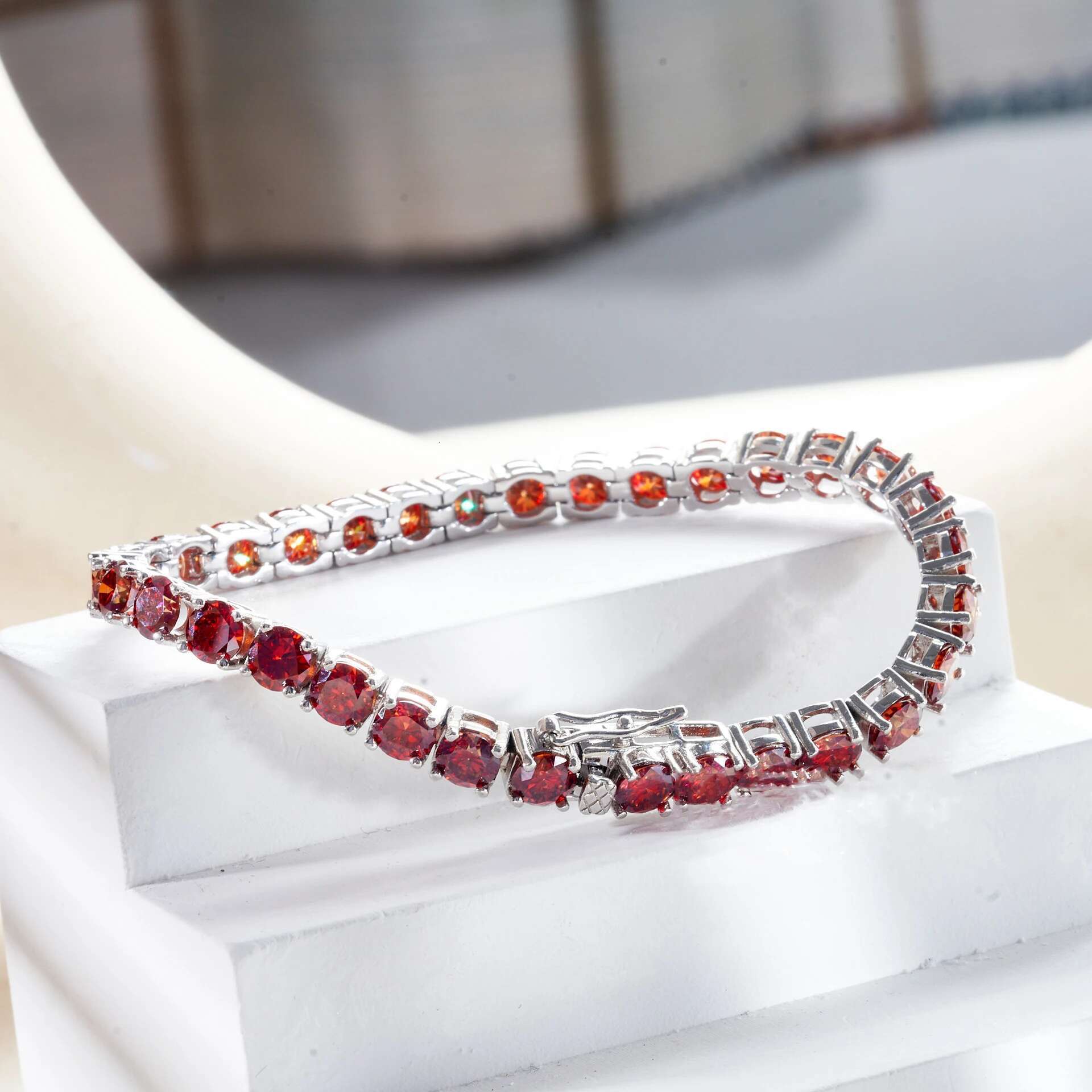 3MM Green Moissnaite Tennis Bracelet for Women GRA Certificate Red Laboratory Diamond Bracelet S925 Silver Wedding Jewelry Gift