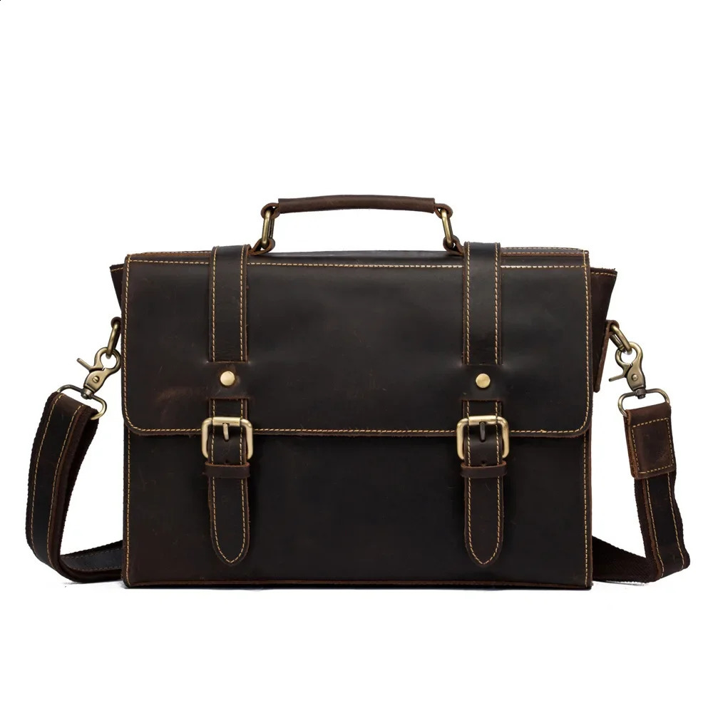 Retro Leather Mens Crazy Horse Leather Handbag Cross Denim Single Shoulder Cross Business briefcase 250410