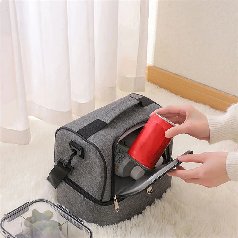 Double layer insulated lunch bag portable outdoor picnic cooler ice bag waterproof large capacity lunch box bag 250410