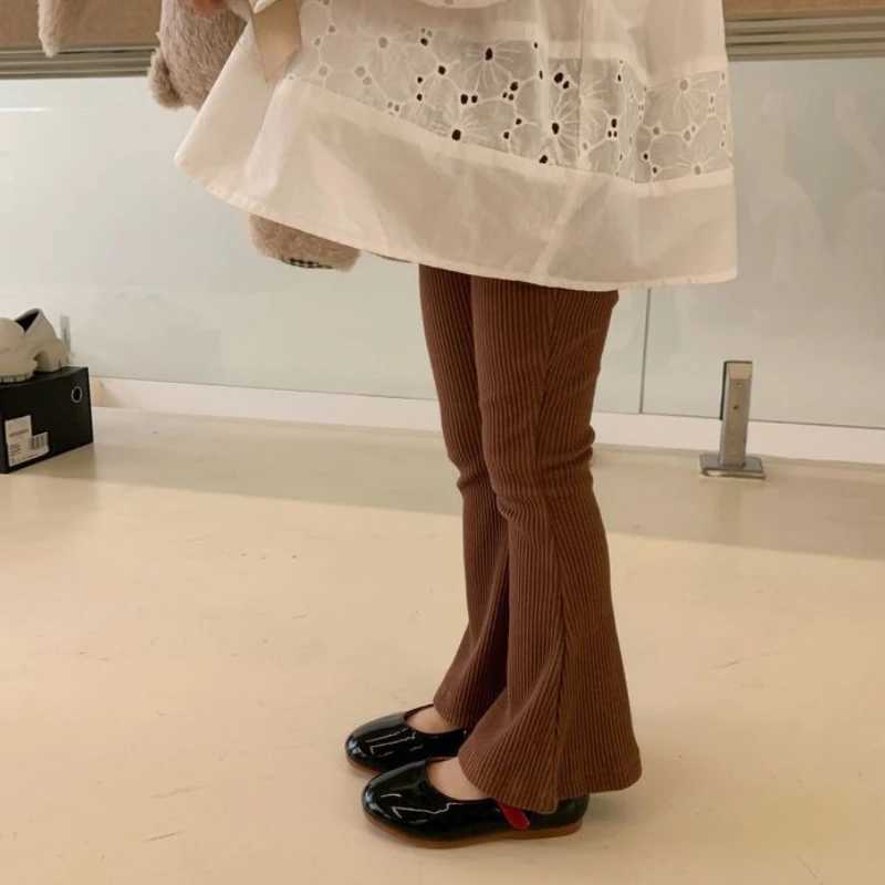 2024 Fashion Kids Girls Cotton Ribbed Flared Pants Spring Autumn Sweet Elasticity Slim Solid Color Trousers Leisure Pants 1-6Y L251110