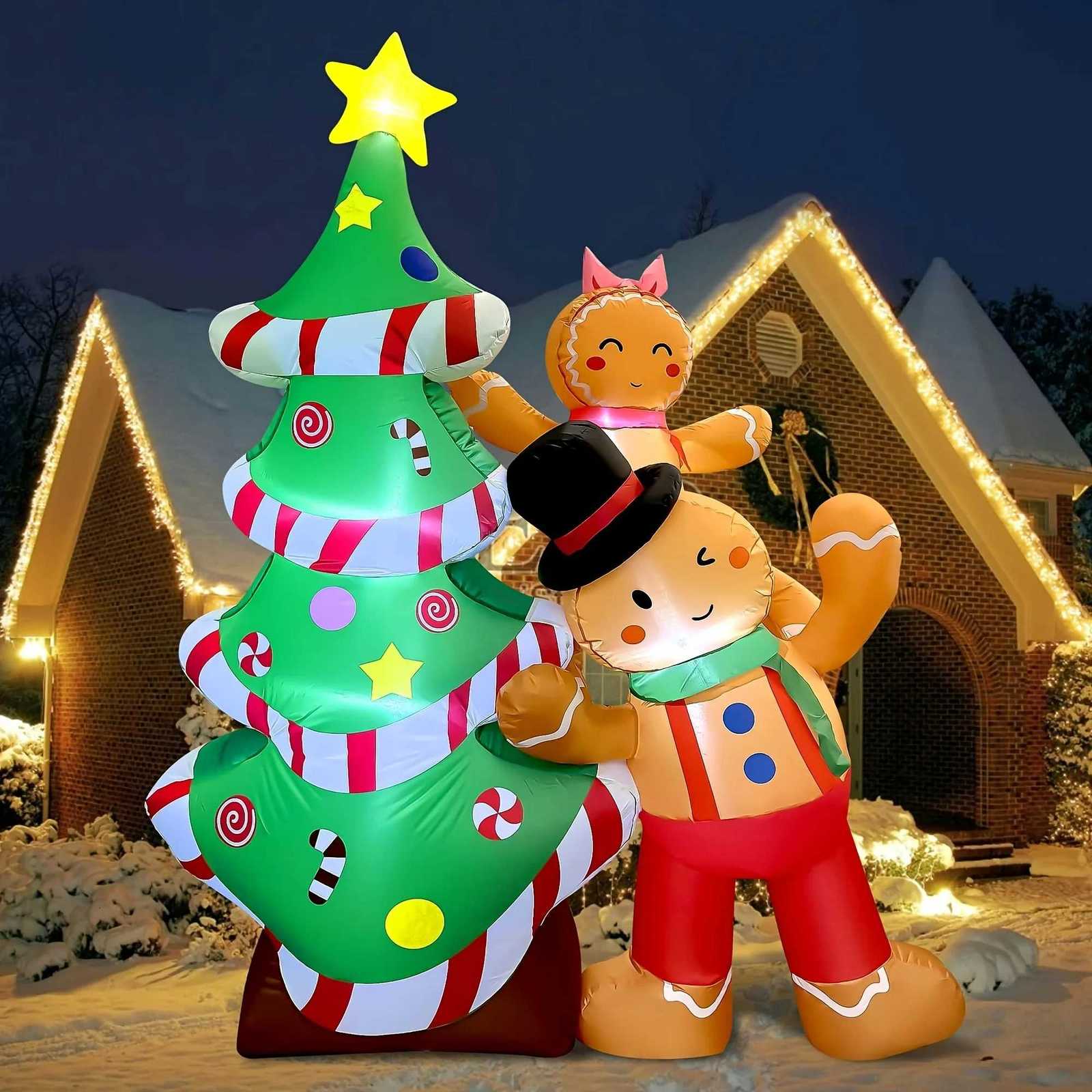 Christmas 8FT Christmas Inflatables Outdoor Decorations Blow Up Yard DecorationGingerbread Man Christmas Tree Y251111