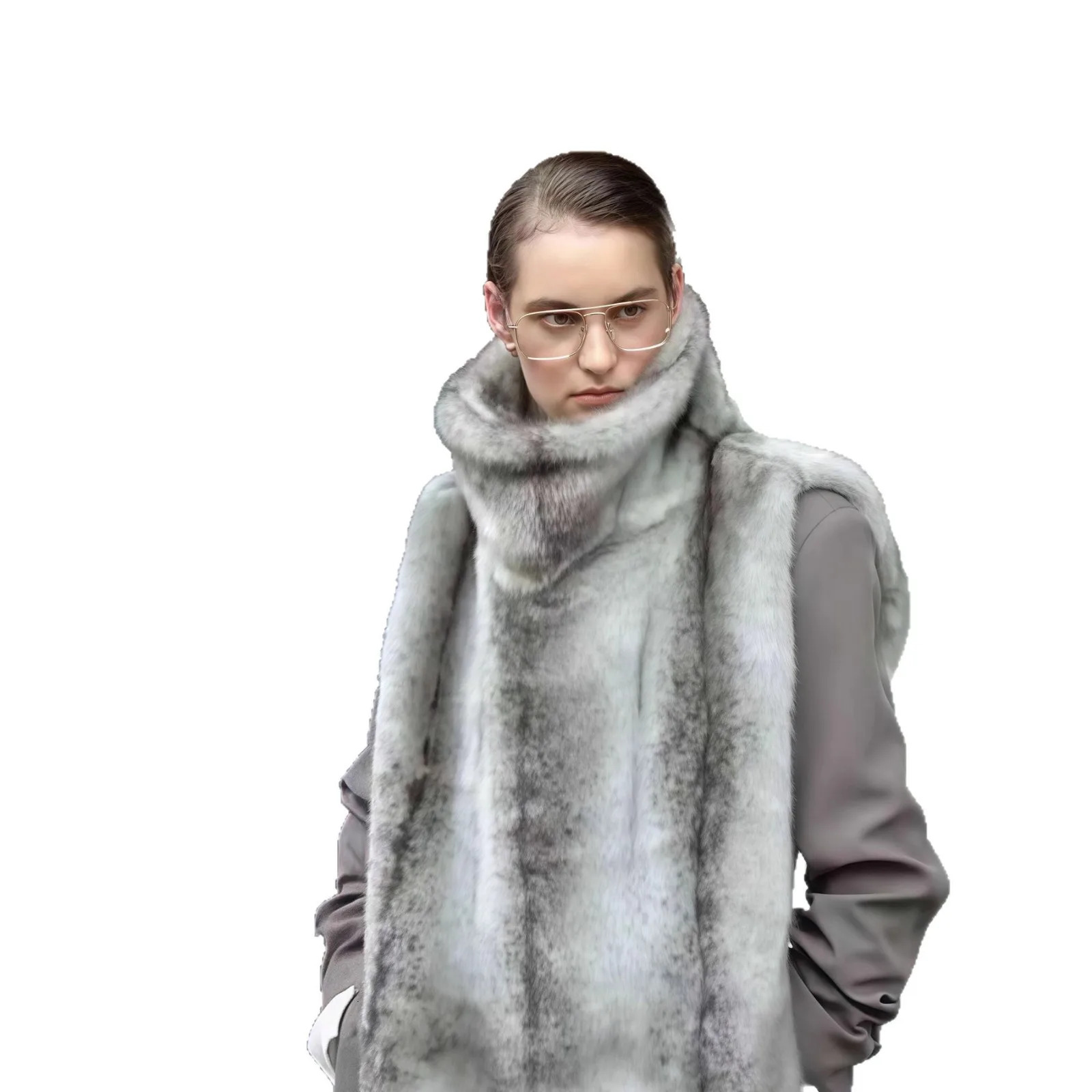 Desinged Winter Women Eco Fur Vest Loose Silver-Grey Standing Collar Lady Mink Fur Jacket Plush Sleeveless Fur Coat For Female 251110