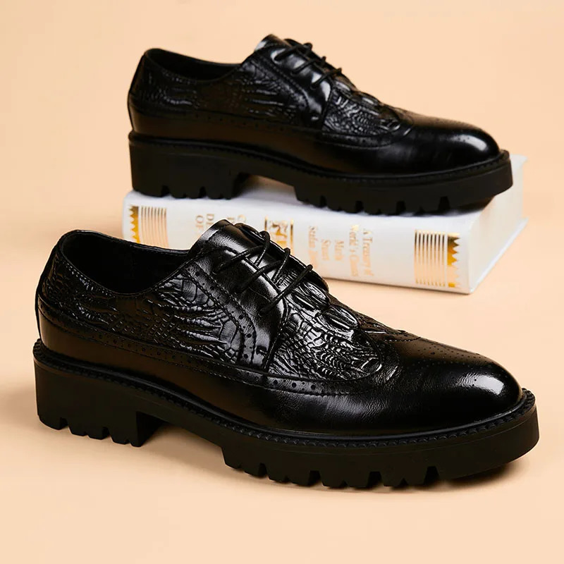 men fashion party nightclub dress genuine leather shoes pattern brogue shoe black trend gentleman footwear mans 251106