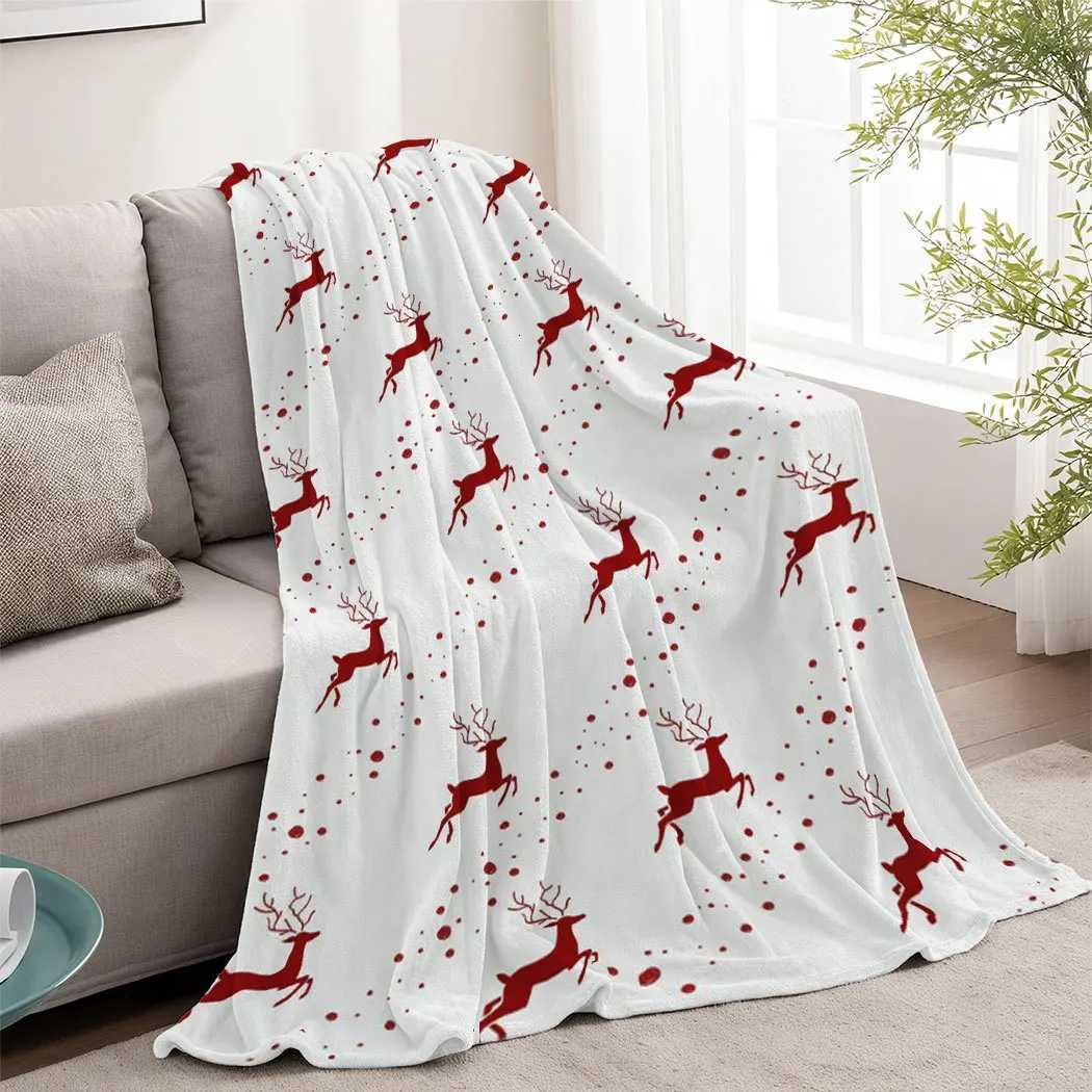 Simple Christmas Deer Printed Blanket for Sofa Bed Travel Camping Living Room Office Conditioning Blanket for All Seasons Gifts C251111