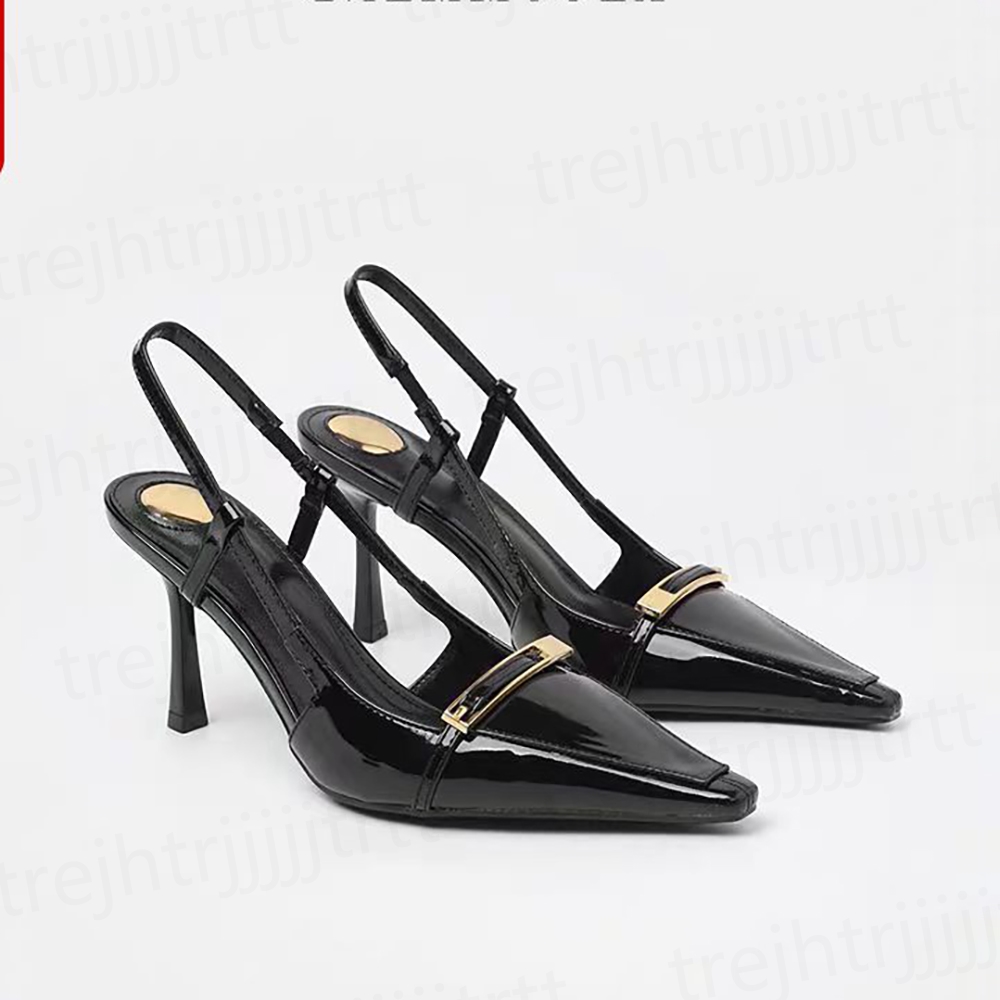 Elegant Womens Stiletto Heel sandals Patent Leather Pointed Toes Slingbacks Dress Shoes party evenings shoes Luxury designer high shoes Sizes 35-40 wi