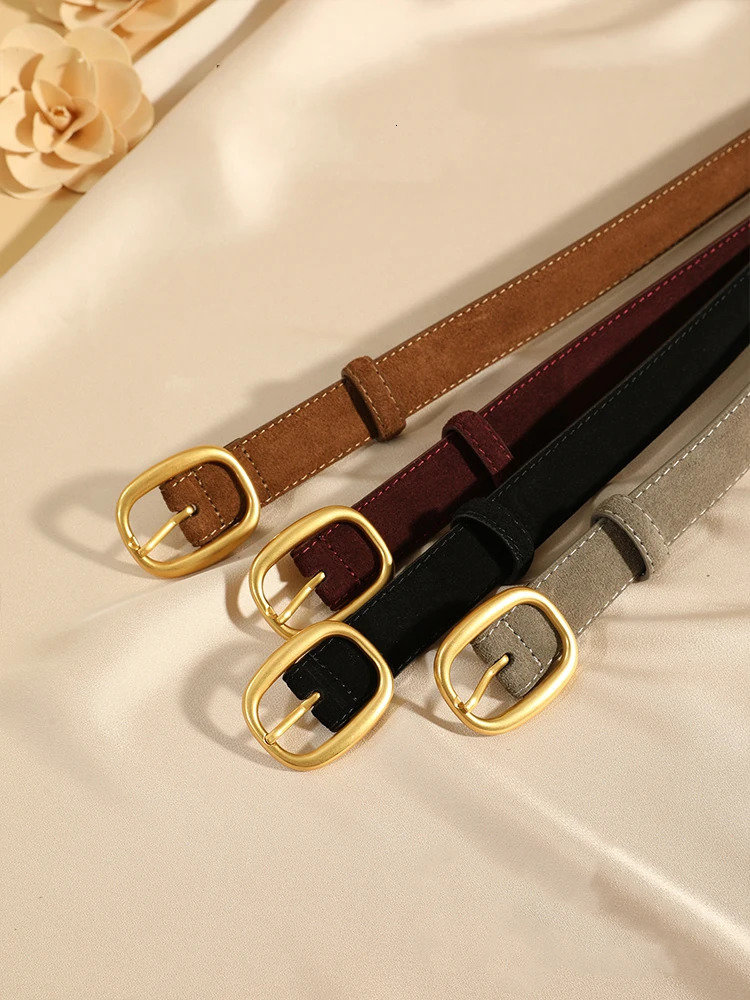 Ladies elegant suede cowhide belts retro style with gold buckle 23cm wide belts suitable for matching dresses and jeans 251110