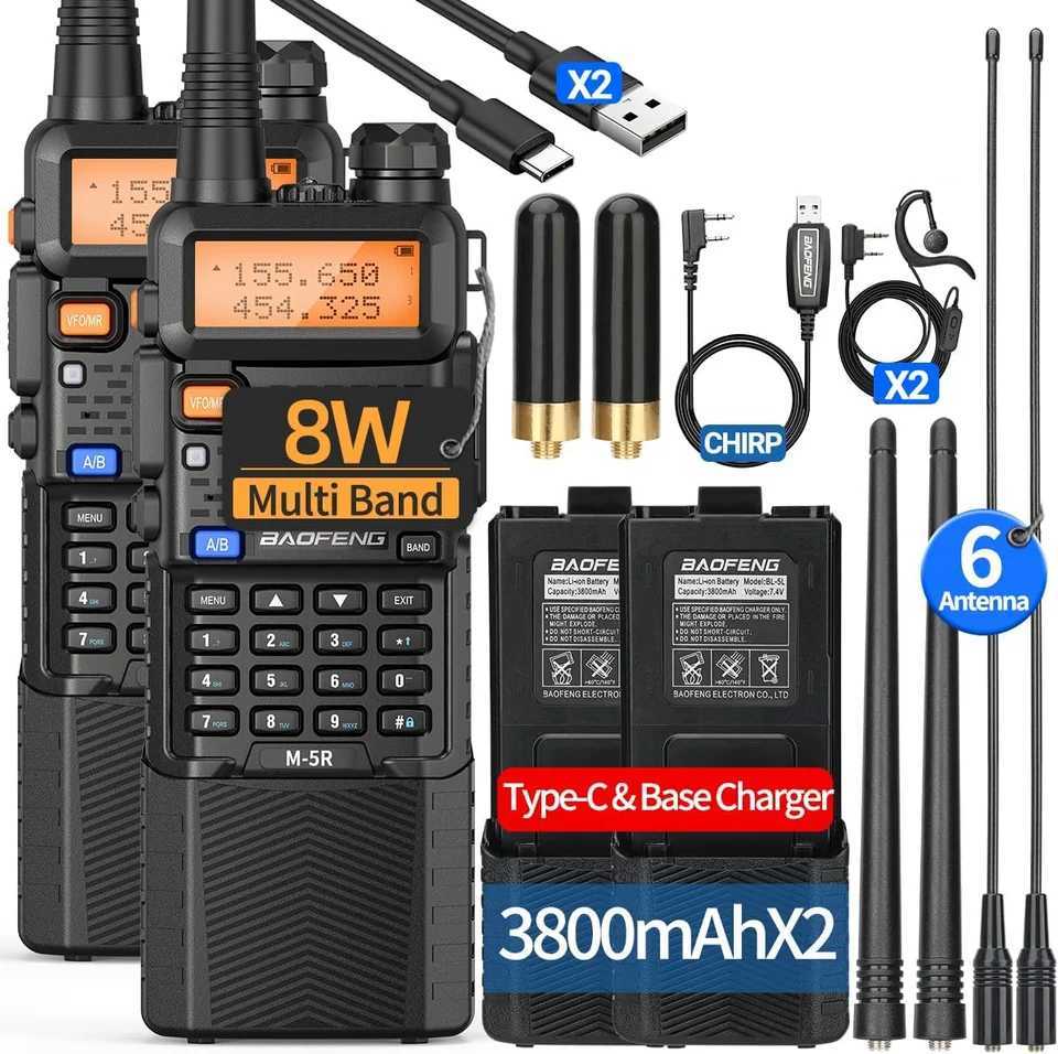 2X BAOFENG M-5R 8W Walkie Talkie 3800mAh Battery Mti Band AM Type-C USB Copy Upgraded UV-5R UV5R Long Range Two Way Ham Ra H251111