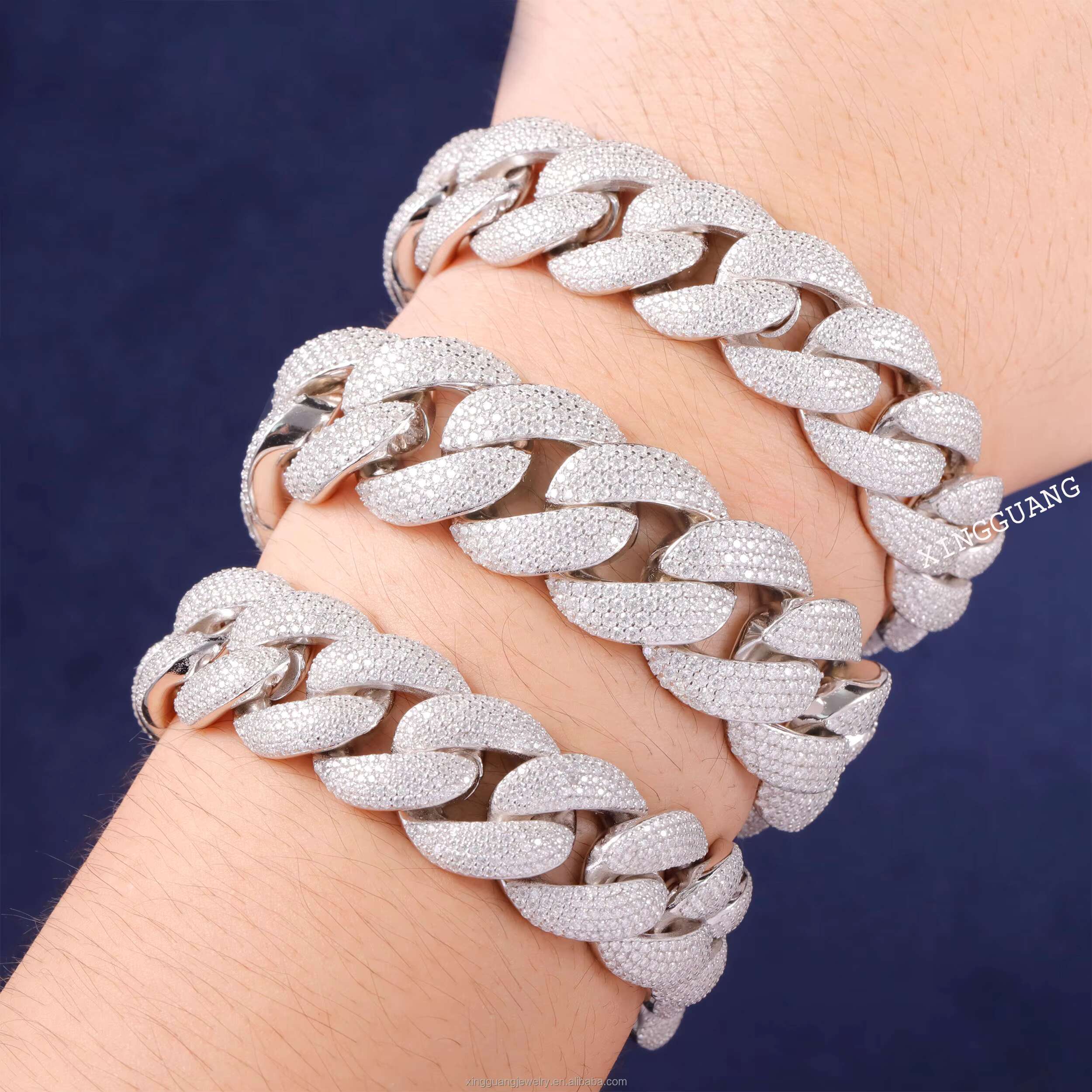 RTS Handmade Moissanite Bracelet 18mm 20mm Cuban Bracelet Round Style 100% 925 Silver Fashion Jewelry Mens Cuban Link Bracelet
