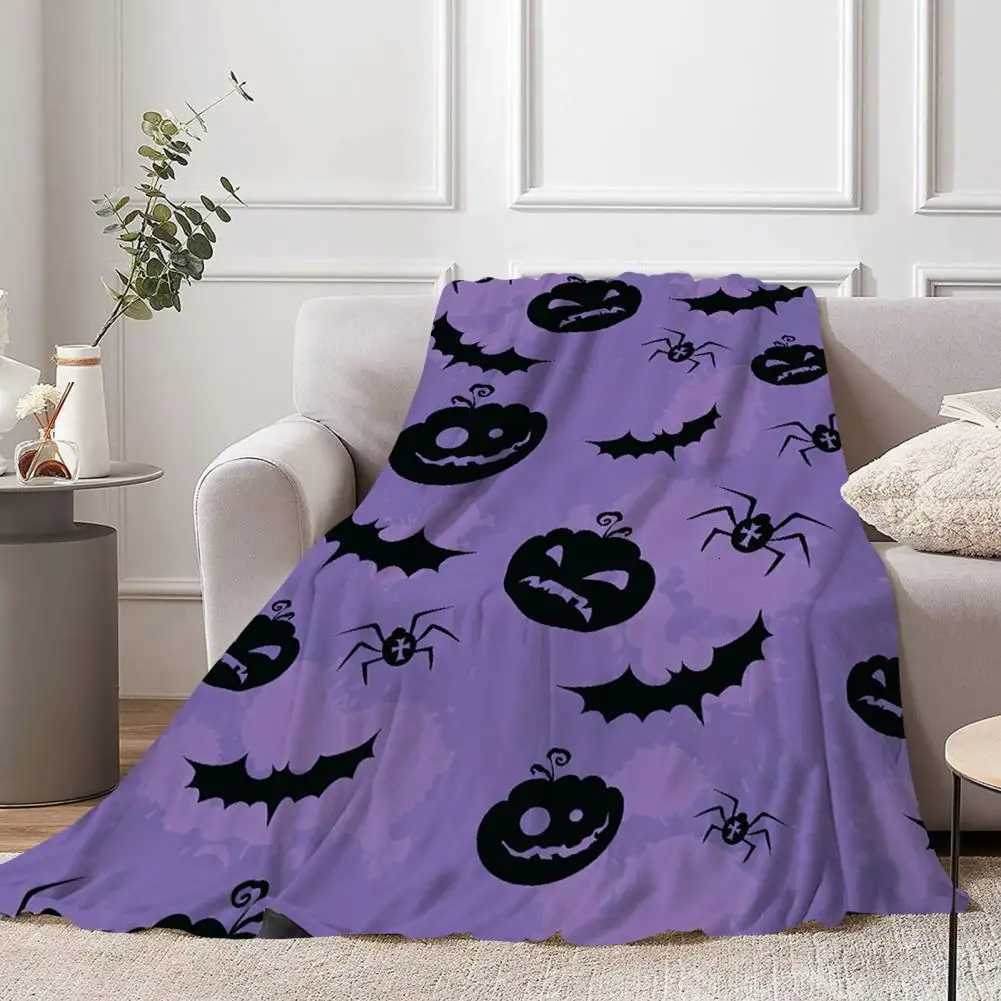 Fluffy Sofa Throw Cozy Halloween Pumpkin Print Fleece Blanket for Dorm Sofa Bed Knitted Machine Washable Anti-static Fluffy C251111
