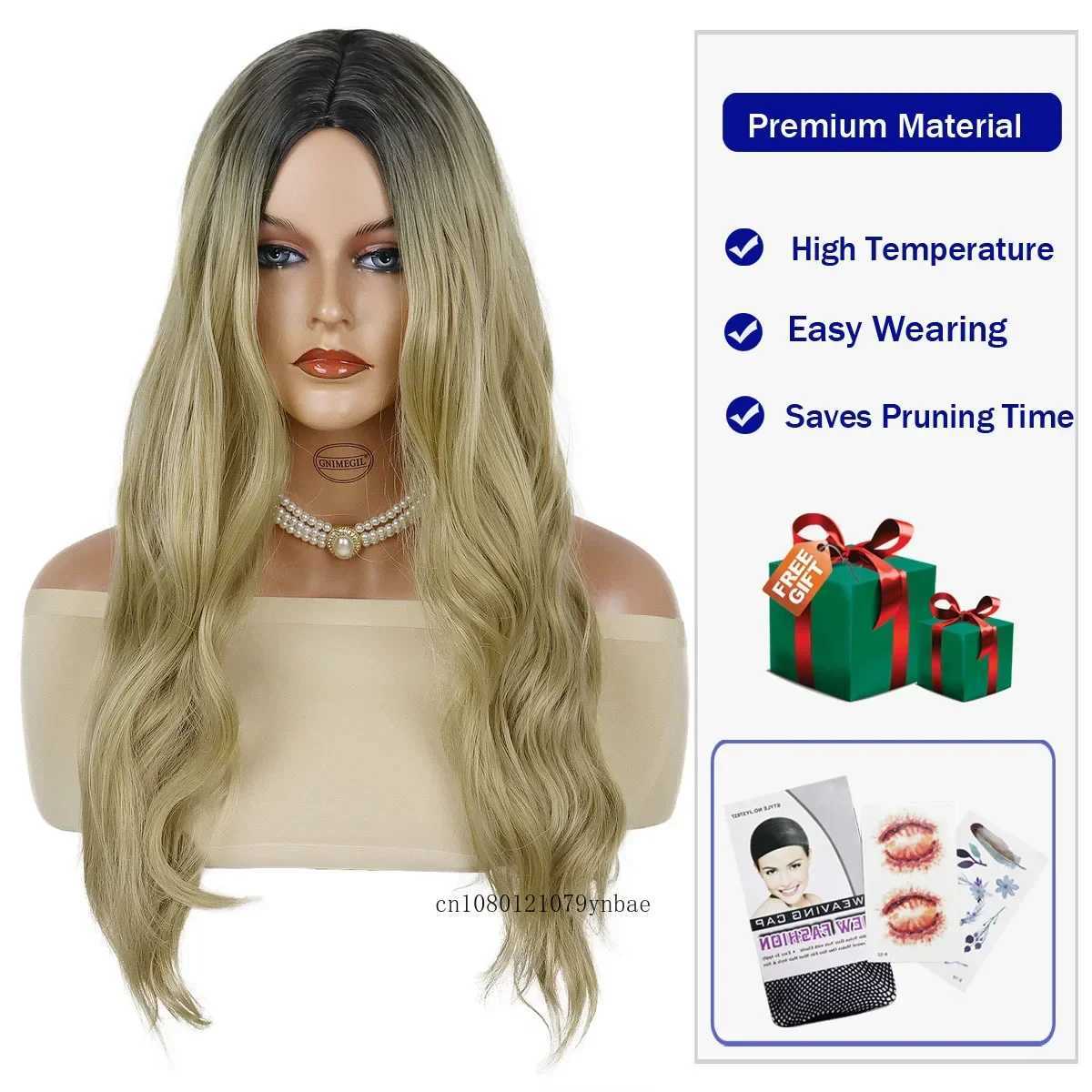 Synthetic Hair Ombre Blonde Long Curly Wave Wigs for Women Girls Middle Part Dark Root Wig Daily Costume Party Heat ResistantT251111